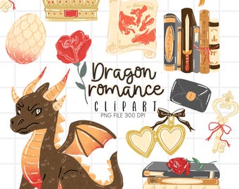 Dragon Romance Clipart, Romantasy, Fantasy Dragon Book Reader, Bookish PNG