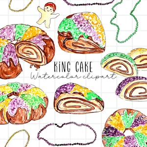 mardi gras clip art - watercolor - king cake - food - cake PNG files digital download commercial use