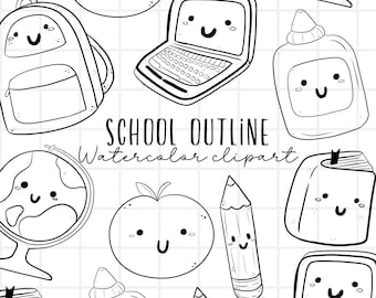 cute back to school clipart - doodle clip art - digital stamp - line art - commercial use