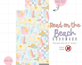 Summer Beach Reader Printable Bookmark PNG Digital Download