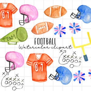 Watercolor football clipart, football, football helmet, sports png graphics, outdoor illustration commercial use