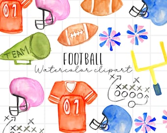 Watercolor football clipart, football, football helmet, sports png graphics, outdoor illustration commercial use