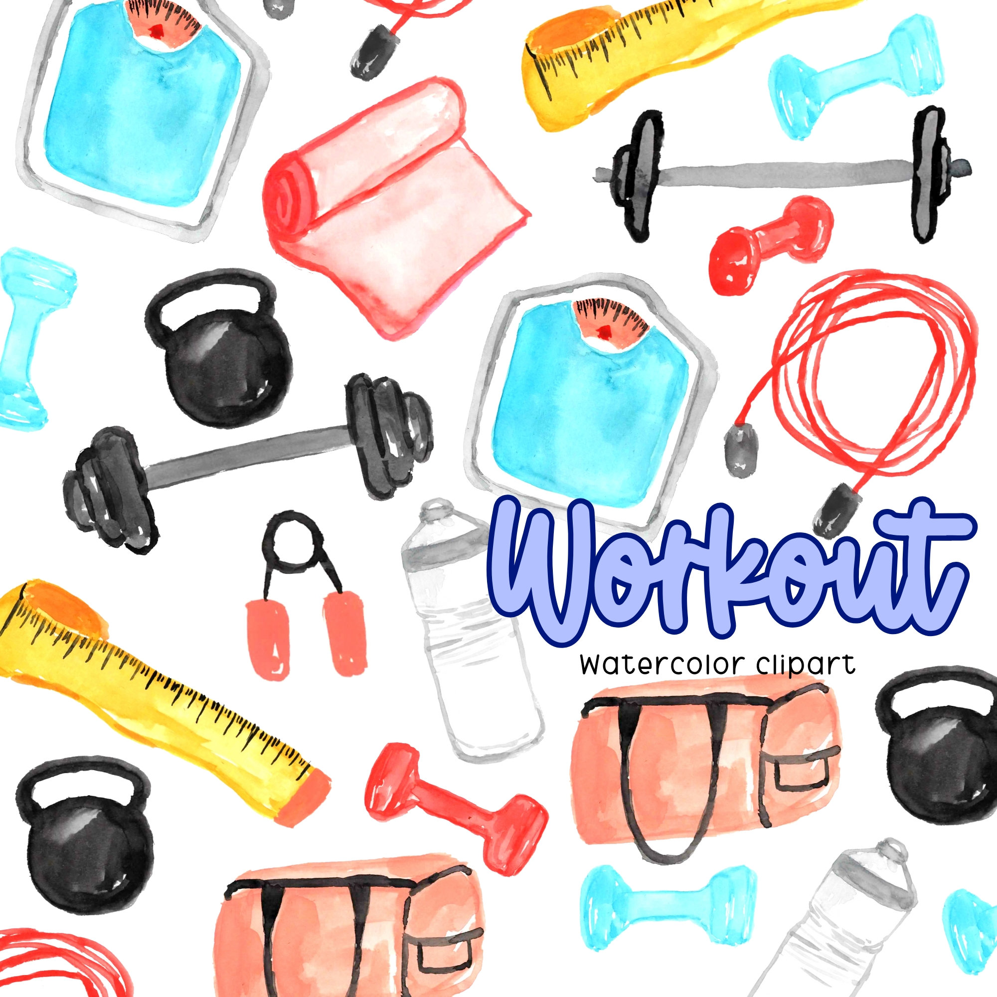 Premium Vector  Gym accessories watercolor clipart set fitness