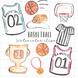 Aquarell Basketball Clipart, Basketballkorb, Basketballnetz, Sportgrafik, PNG-Format digitaler Download kommerzielle Nutzung