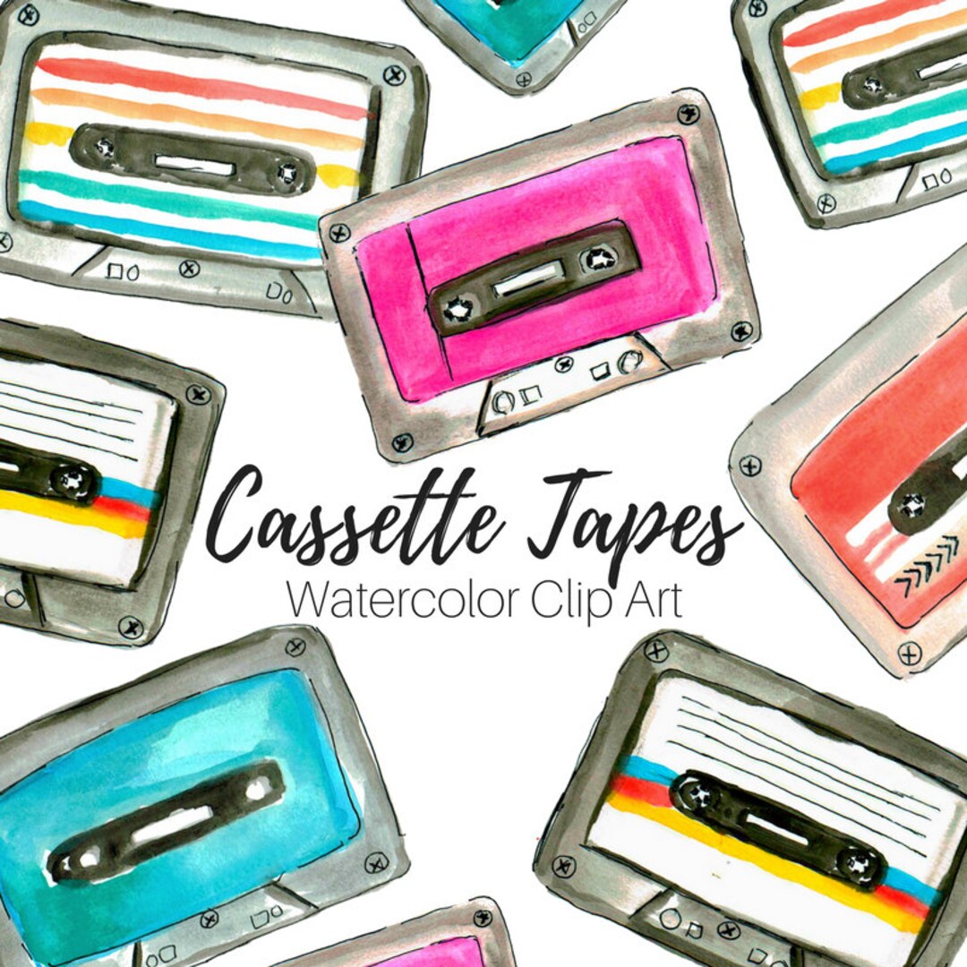 Watercolor Clip Art - Retro Clip Art - Cassette Tape - Music Clip Art ...