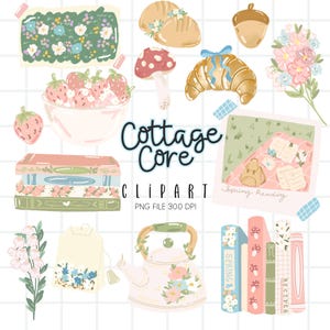 Spring Cottage Core Clipart, pastellfärgad vår Clipart-paket, Coquette PNG digital nedladdning
