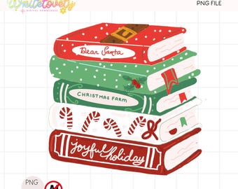 Christmas Book Stack PNG, Christmas Bookish Shirt Sublimation Design Commercial Use