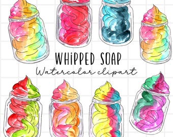 Watercolor spa clipart, whipped soap, self care, handmade business, beauty graphics commercial use