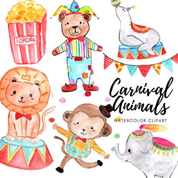 Circus Animal Clipart Carnival Clip Art Watercolor Clip | Etsy