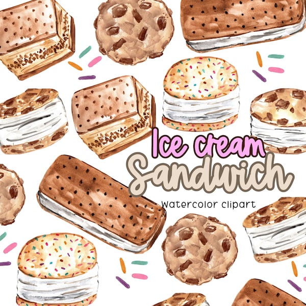 Watercolor clipart- ice cream, ice cream sandwich, summer food, treats, cookies, commercial use
