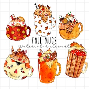 Fall watercolor clipart - mug clipart - fall coffee - fall vibes - coffee cup - pumpkin spice - fall cafe - commercial use