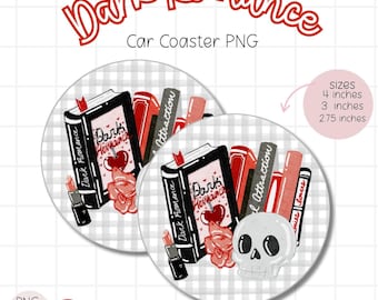 Posavasos de coche con temática de romance oscuro y literario PNG, posavasos de romance oscuro para sublimación, posavasos de libro "Atracción fatal", regalo para amantes de los libros