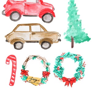 Christmas clip art watercolor Christmas car holiday art festive instant download commercial use image 2