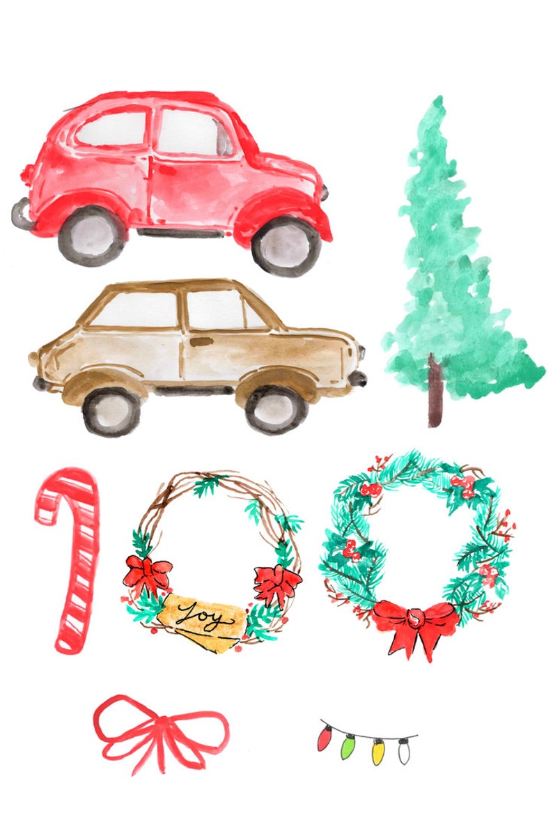 Christmas clip art watercolor Christmas car holiday art festive instant download commercial use image 2