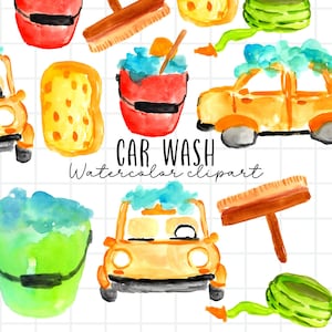 Car wash clipart - watercolor clipart - car clipart - auto clipart - digital stickers Commercial Use