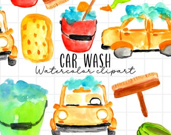 Car wash clipart - watercolor clipart - car clipart - auto clipart - digital stickers Commercial Use