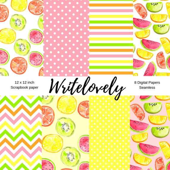 Seamless summer fruit scrapbook paper pack Lemon Kiwi | Etsy