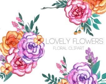 Floral Clipart - Watercolor Clipart - Clipart Set - Flower clipart - Hand painted clipart - Clipart drawing - Watercolor clipart