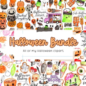 Watercolor halloween clipart bundle, large fall autumn, pumpkin, ghost, candy, spooky discount clipart bundle for commercial use