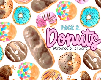 Donuts Clip Art - Watercolor Clip Art - Food Clip Art Set - Cafe Clip Art - Commercial Use