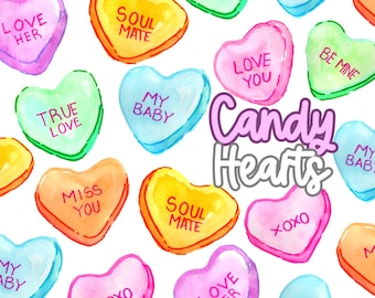 Watercolor valentines day candy heart clipart, candy graphics in png format digital download