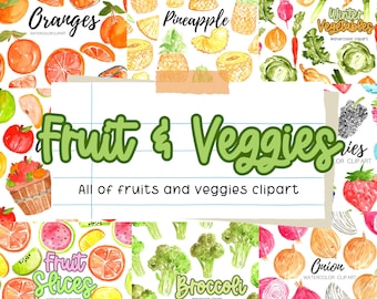 Large Watercolor clipart bundle - fruit clipart - vegetable - food graphics - commercial use