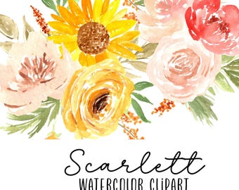 Watercolor sunflower clipart - flower clip art - floral graphics - commercial use