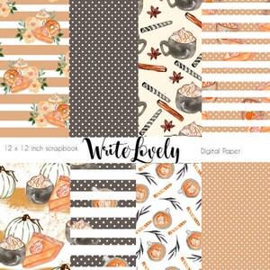 Fall Scrapbook paper - Pumpkin Spice Scrapbook paper - Digital scrapbook paper - Commercial Use