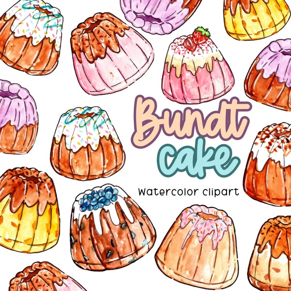 Watercolor clipart bundt cake clip art, cake, bundt, dessert, food illustrations digital download