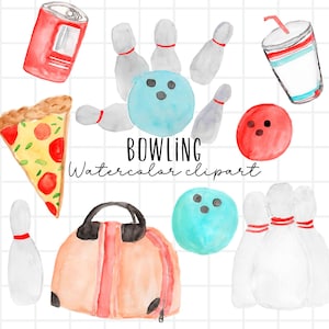 Bowling Clipart Aquarell Clipart Sport digitale Aufkleber Bowling Party kommerzielle Nutzung