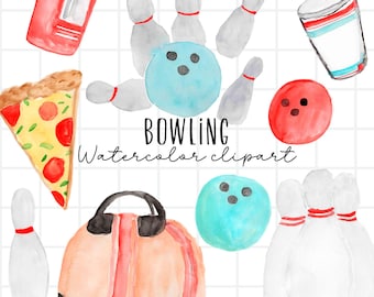 Bowling  clipart watercolor clipart sports pins bowling party digital sticker Commercial Use