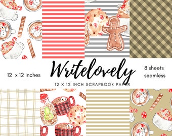 Seamless Christmas scrapbook paper - hot chocolate digital paper - commercial use