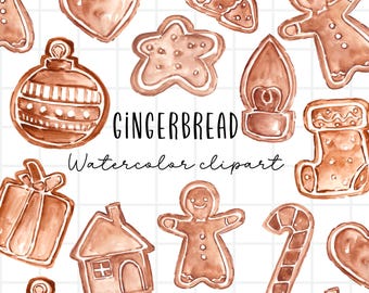 Watercolor Gingerbread Clipart, Holiday Cookie Baking PNG, Rustic Christmas Graphics, Christmas Baking Graphics, Commercial Use