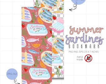 Summer Sardine Bookmark, Fisherman Bookmark PNG Digital Download