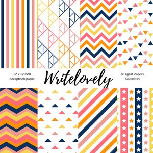 Seamless  summer theme blue pink and yellow scrapbook paper pack - commercial use