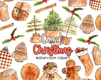 Christmas Clipart, Cozy christmas clipart, Boho Christmas clipart Watercolor clipart, Winter clipart Watercolor christmas commercial use