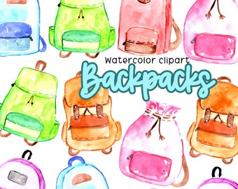 backpack clipart - school clip art - watercolor -back to school - homeschool- commercial use