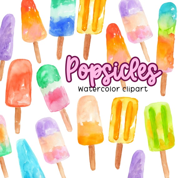 Watercolor Popsicle Clip Art Ice Cream Summer Illustration Digital.