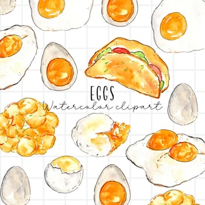 Clipart de acuarela - clipart de huevo - gráficos de alimentos - huevo - tortillas - huevo duro - descarga digital