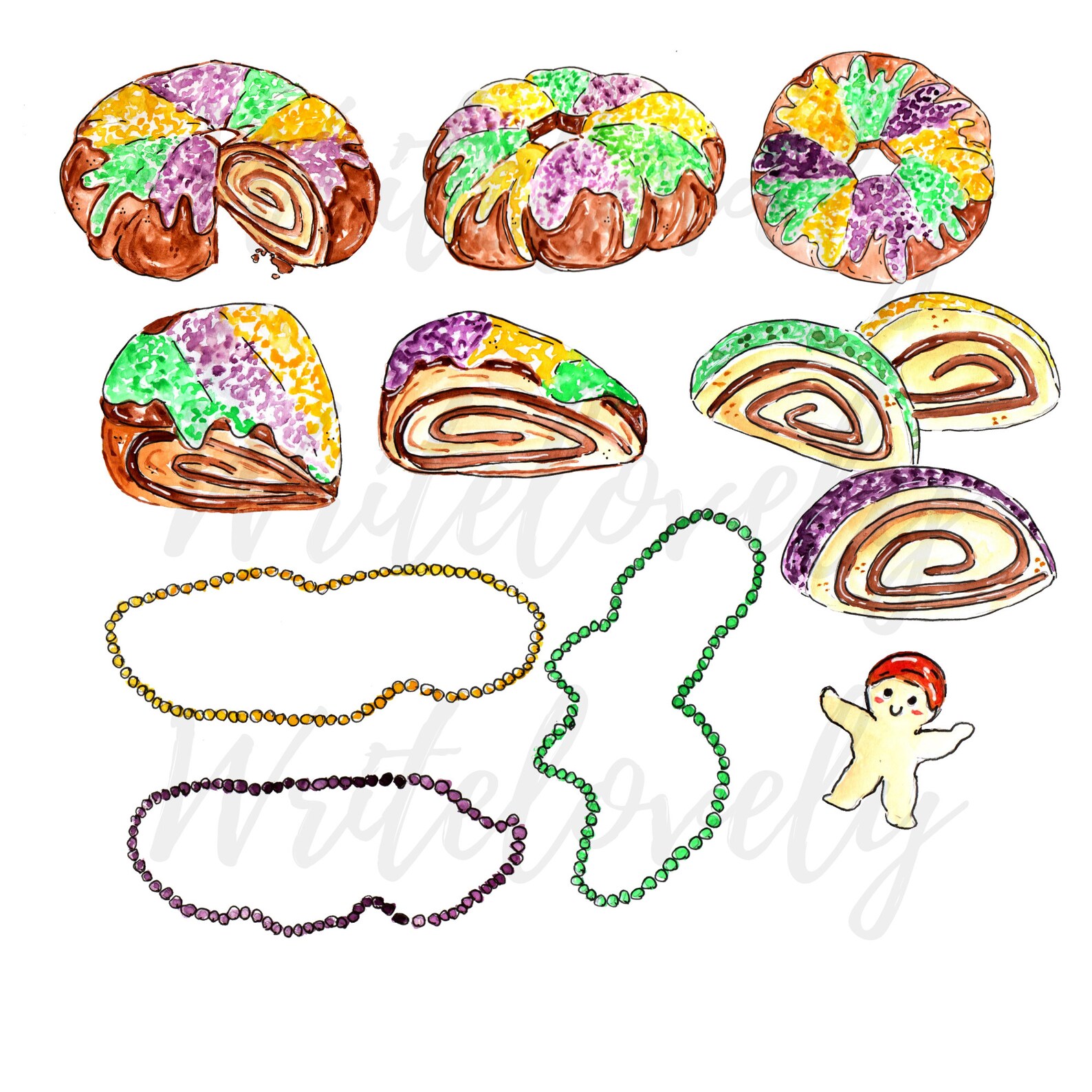 Mardi Gras Clip Art Watercolor King Cake Food Cake PNG Etsy Israel