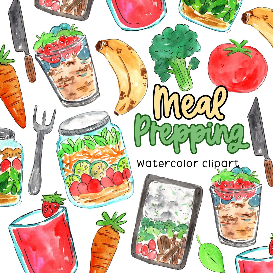 Watercolor Clipart Meal Prep Clip Art Nutrition Graphics Food Health
