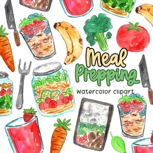 Watercolor clipart - meal prep clip art - nutrition graphics - food - health - workout commercial use