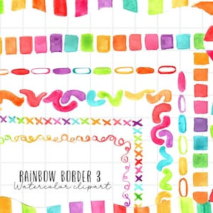 Watercolor clipart - Rainbow border, doodle frame, bulletin board graphics, hand drawn frames, printable, commercial use PNG dividers