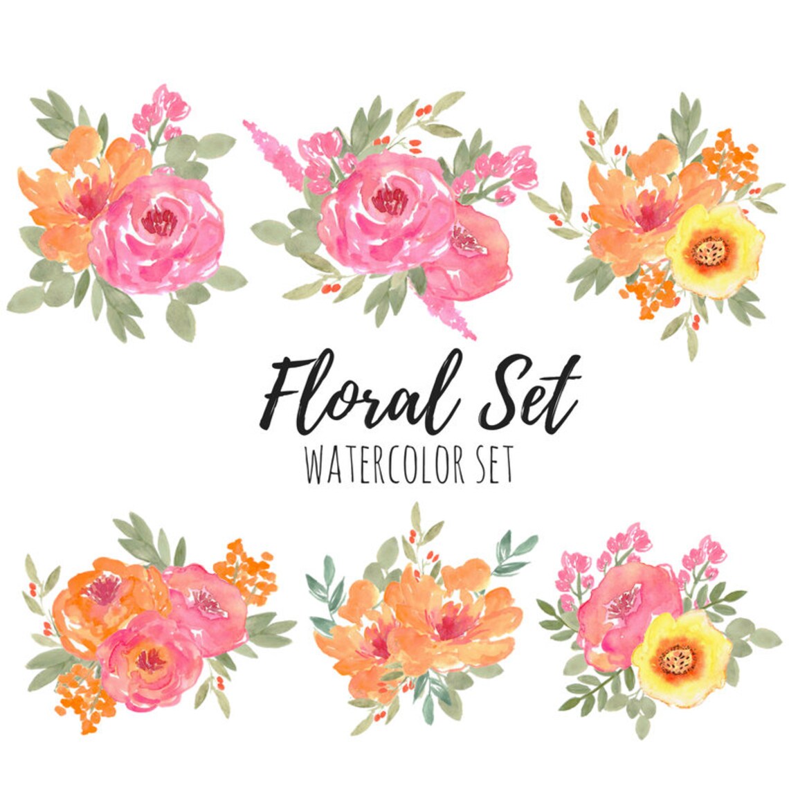 Flower Bouquet Clip Art Spring Clip Art Watercolor Clip | Etsy