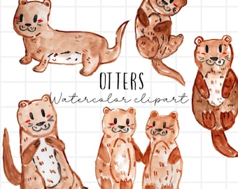 Otter clipart - cute watercolor animal graphics - commercial use