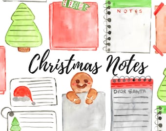 Watercolor Christmas stationary clipart - notes graphics - digital planner stickers - commercial use