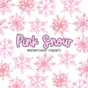 Watercolor clipart bundle of pink snow holiday Christmas winter graphics png files  for commercial use