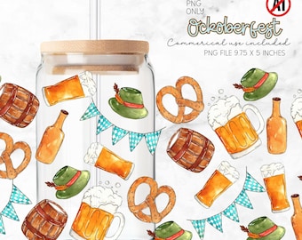 Oktoberfest Cup Wrap, 16oz Glass Cup Ice Coffee PNG, Autumn Sublimation Cup Wrap Can Design Digital Download