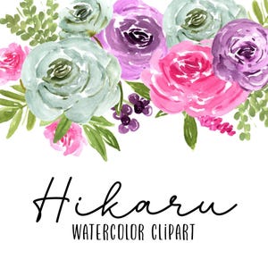 Watercolor floral clipart - Flower graphics - greenery clipart - commercial use