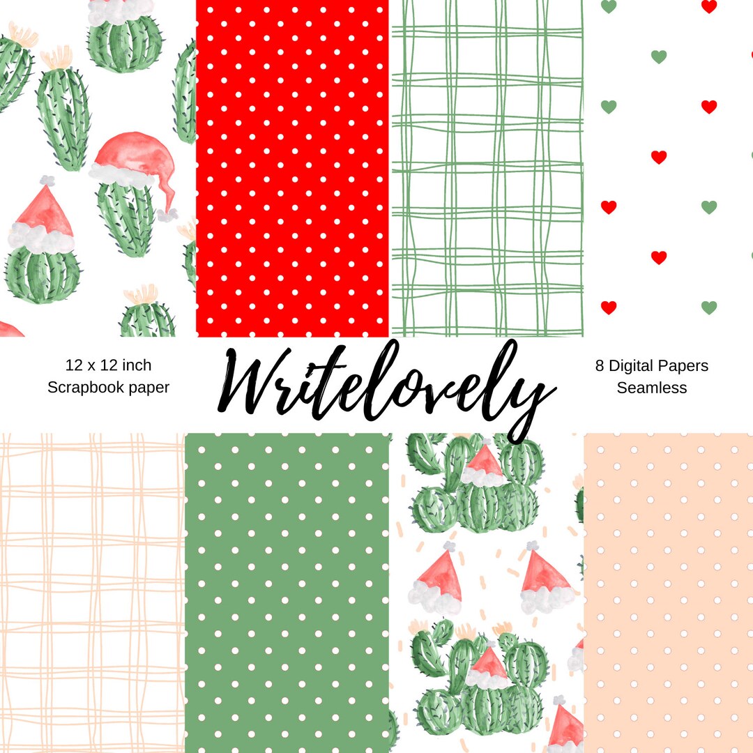Seamless Christmas Cactus Scrapbook Paper -succulents - Holiday Digital ...